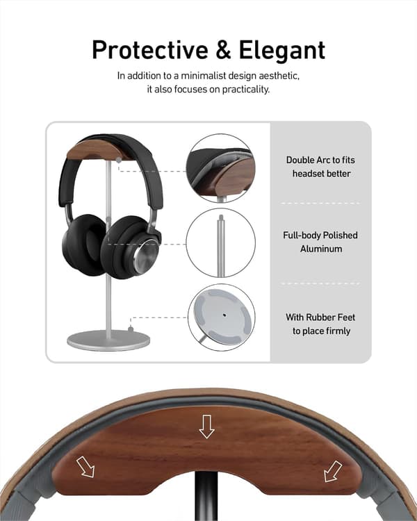 Hörlursställ Träpall metallfäste Gaming headset förvaringsställ grå