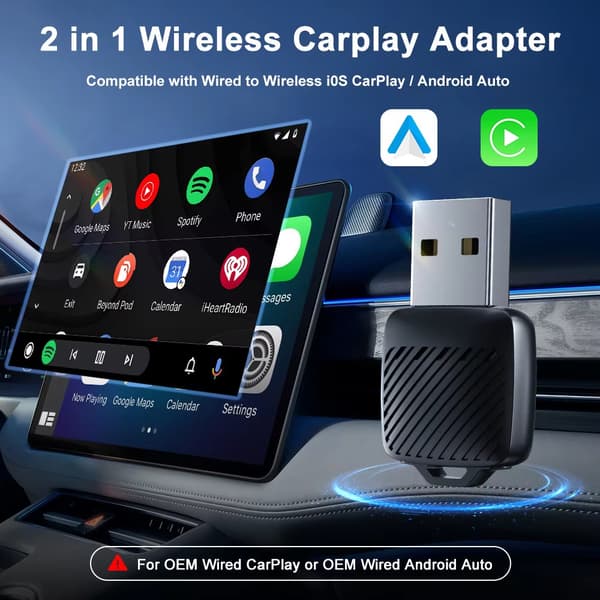 Trådlös CarPlay-adapter 2 i 1 Plug and Play, för CarPlay och Android Auto-kompatibel