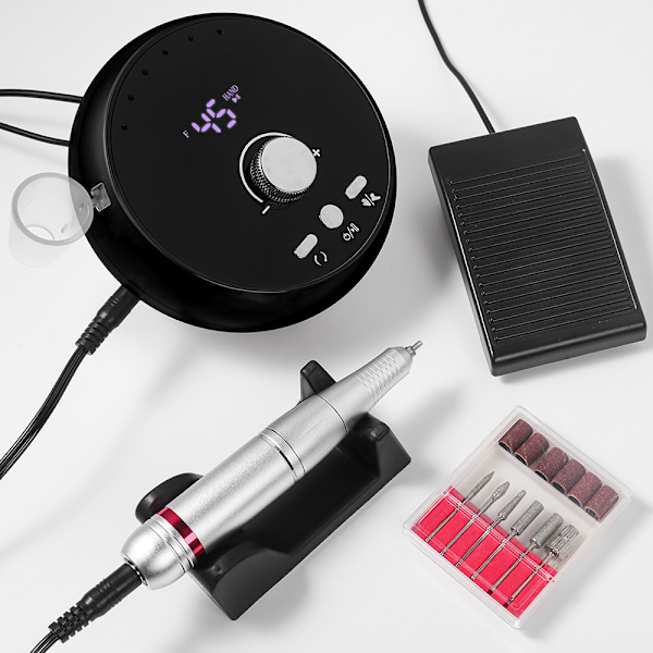 Elektrisk nagelfil 45000 rpm, professionell manikyr maskin set nagelpolerare utrustning svart