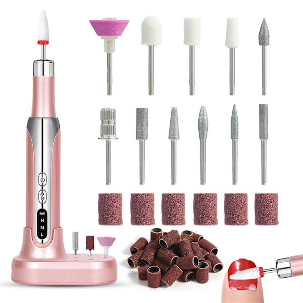 Sladdlös Elektrisk Nagelfil 15000RPM Portabel Nagelborrmaskin Professionell för Akryl Gel Naglar Rosa