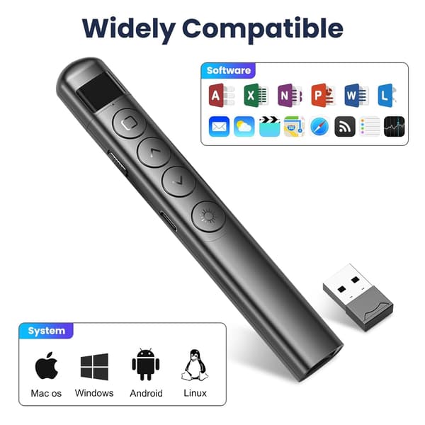 Trådløs Oppladbar USB Presenter Powerpoint Lysbildefremvisning Laser Presentasjonsfjernkontrollindikator