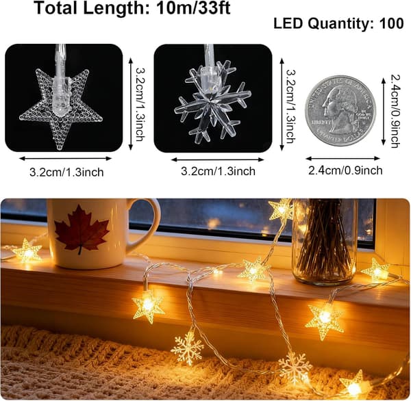 LED lyskæde, Snefnug Stjerne Lyskæde 6m 40 LED, Julelys (red)