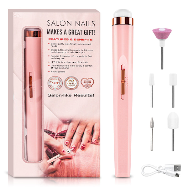 Bärbara Elektriska Nagelborrar för Akrylnaglar, Nagelborrkit med 5 st Nagelborr rosa