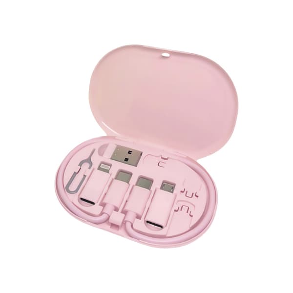 Kabelkits Bærbar Adapter Sim Opbevaringsboks Med Micro/Type-C/Usb/Apple Interface Og Kortudskubberstift (Pink)