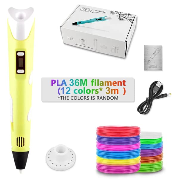 3D-penn med 36-meter PLA-filament (gul)