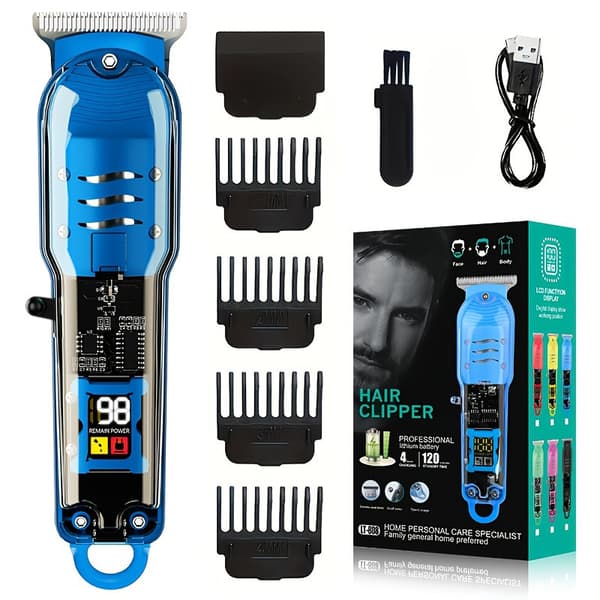 Hårklipper, Trådløs digital barbermaskin (blå)
