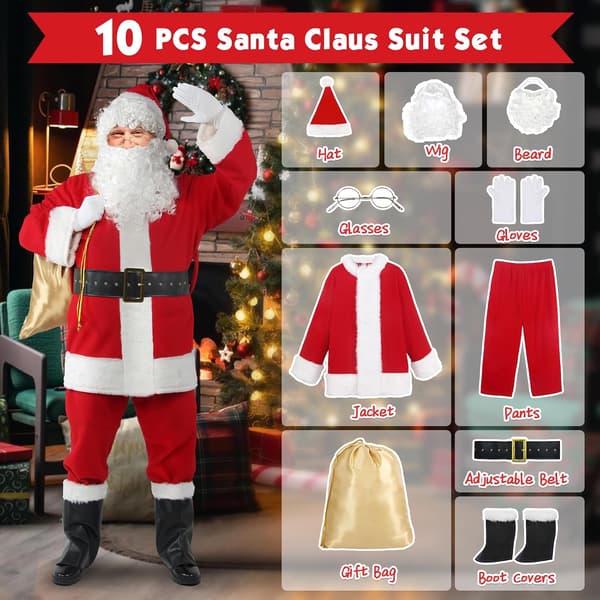 10-delt julemandskostume, julekostume (Størrelse M)