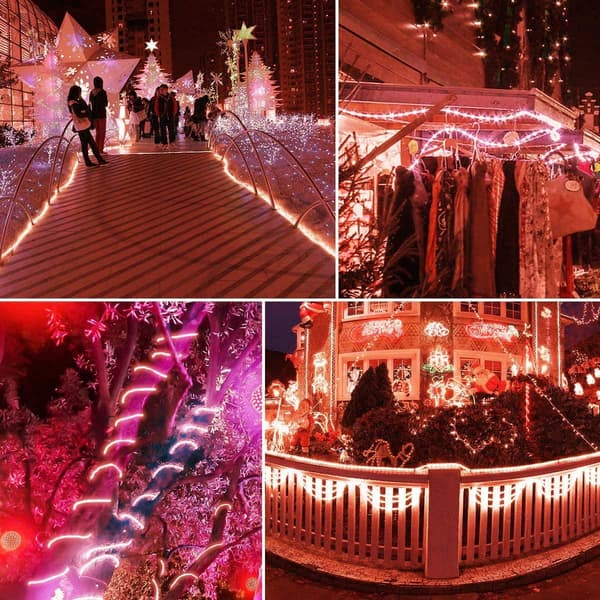 LED-strips, Solcelledrevne lyslenker, vanntette, 12 M, 100 lys, 8 moduser (rød)