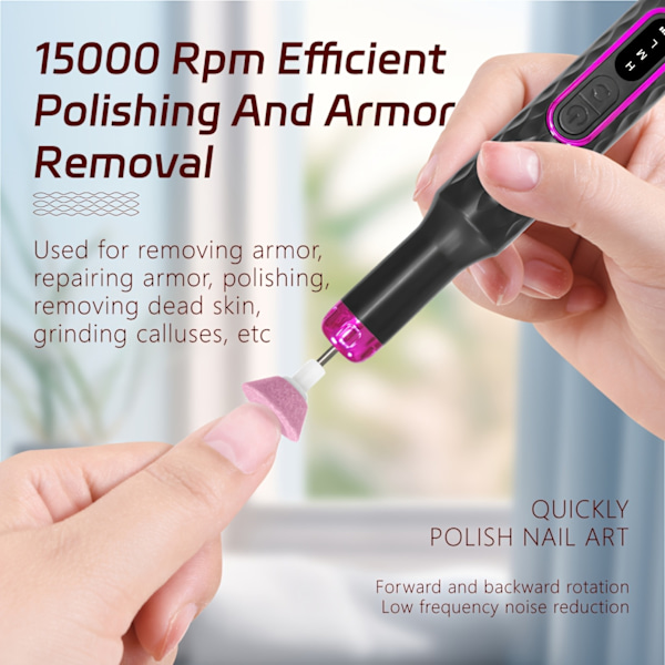 15000RPM Elektrisk Nagelborr USB Uppladdningsbar Elektrisk nagelfil för Manikyr Pedikyr Nagelpolerare vit