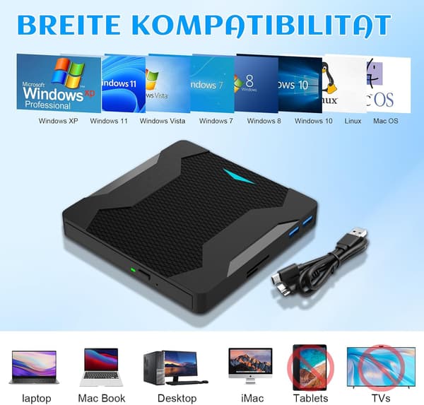 Ekstern DVD/CD-brenner CD-ROM-brenner