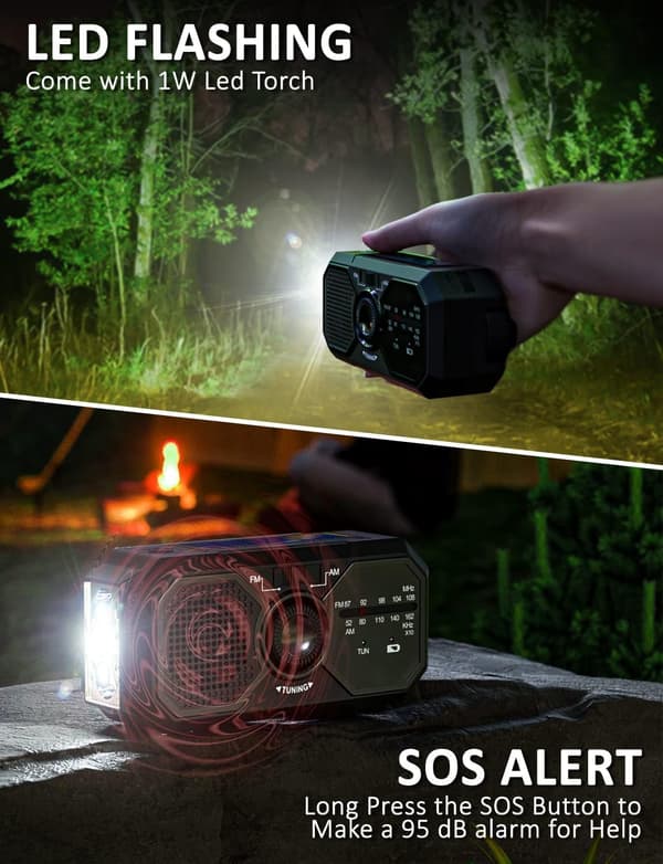 Solcellsdriven handvevsradio portabel utomhus nödradio AM/FM
