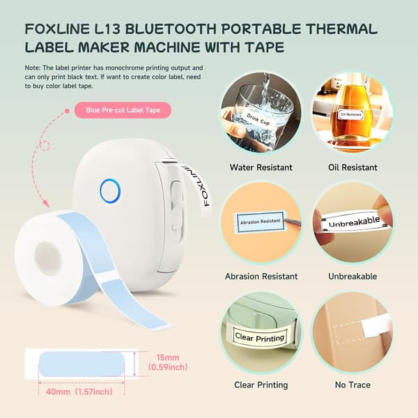 Bluetooth termisk printer med 1 rulle etiketpapir gul