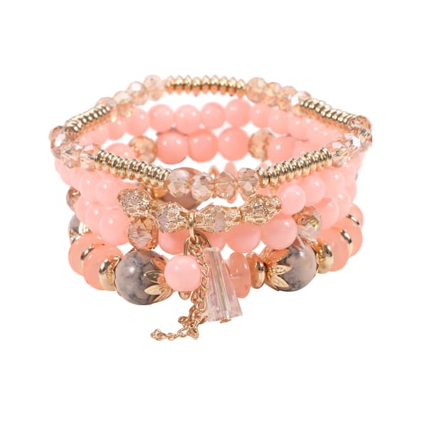 4 stk armbånd, stabelbart perlearmbånd (mørk pink)