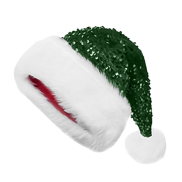 Julehat, Julehat med pailletter, egnet plys julehat til voksne (Mørkegrøn)