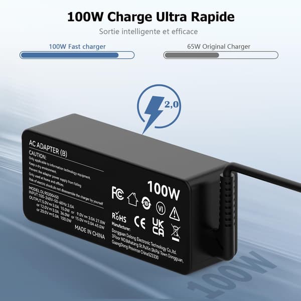 USB C Laddare 100W, Typ C Strömförsörjning för MacBook Pro/Air Lenovo Thinkpad Dell Latitude