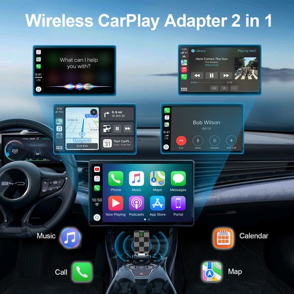 Langaton CarPlay-sovitin, 2-in-1 CarPlaylle ja Android Autolle (Gun)