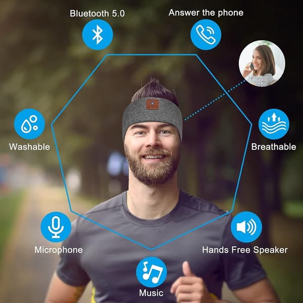 Bluetooth Sportshodetelefoner Søvnmaske Trådløs Bluetooth 5.0 Grå