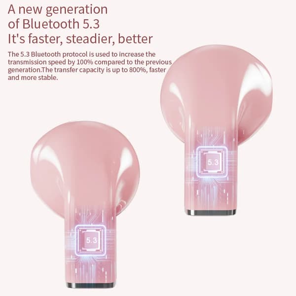 Ekte trådløse Bluetooth-hodetelefoner K520 lang batterilevetid digitalt display for strøm, rosa