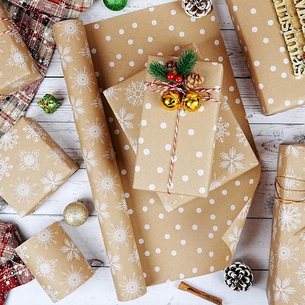 Julklappspapper Dubbelsidigt Snöflingemönsterpapper (43CMX10M)