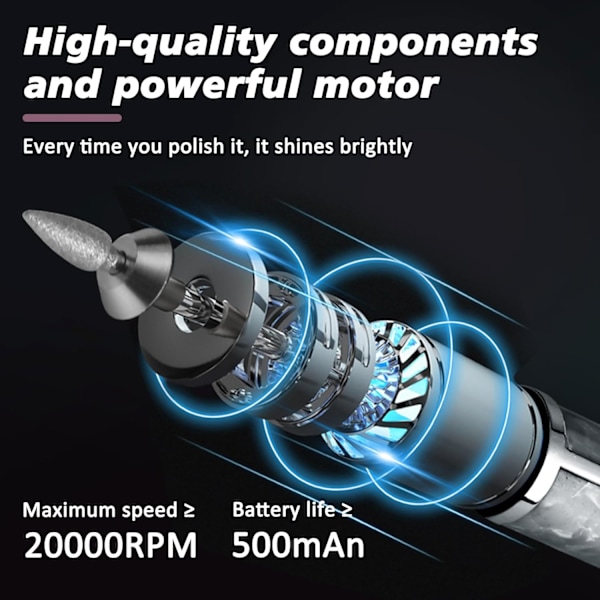 Professionell Elektrisk Nagelfil 20000 RPM Elektrisk Nagelfil med 4 Justerbara Hastigheter för Manikyr och Pedikyr silver