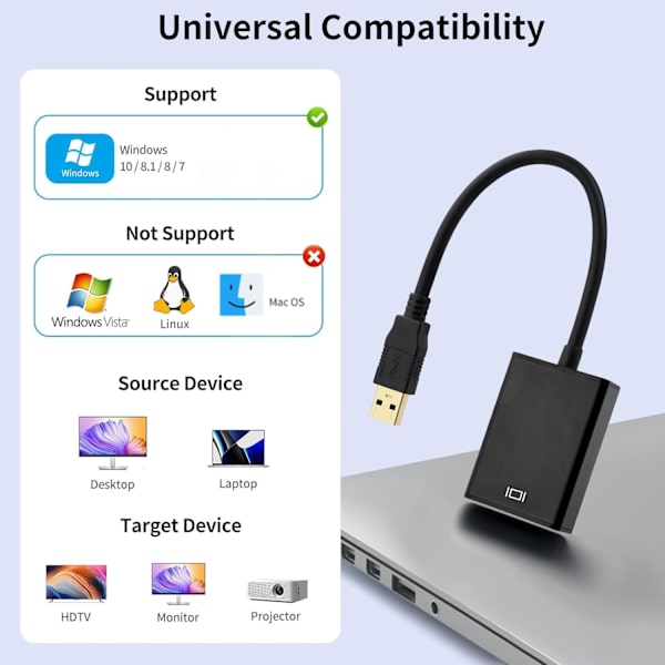 USB till HDMI-omvandlare, HD-videoadapter silver