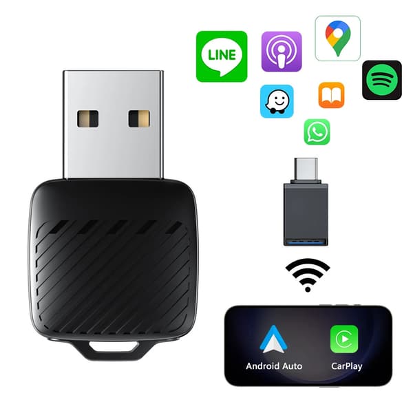 Trådlös CarPlay-adapter 2 i 1 Plug and Play, för CarPlay och Android Auto-kompatibel