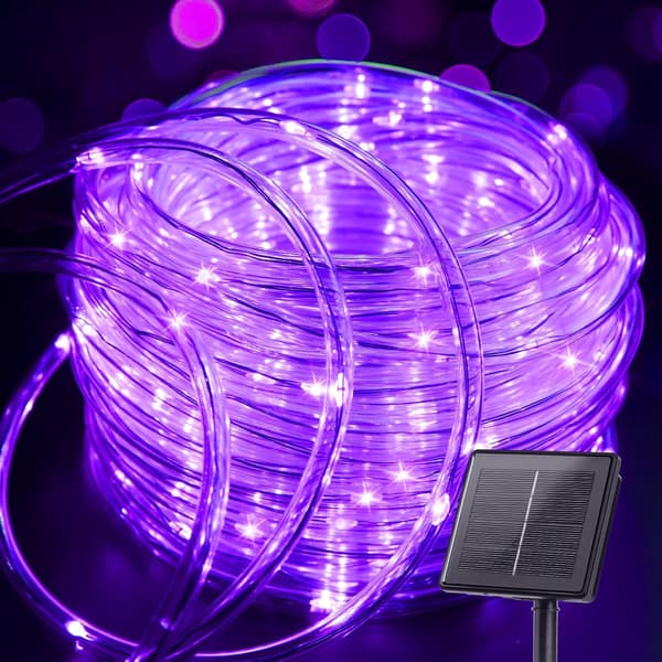 LED-strips, Solcelledrevne lyslenker, vanntette, 7 M, 50 lys, 8 moduser (Lilla)