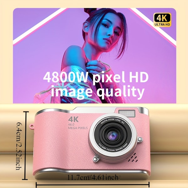 Digitaalinen 4K HD -kamera 2,4 tuuman näytöllä, keltainen