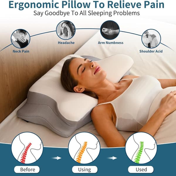 Viskoelastisk nackkudde, Ergonomisk fjärilsformad memory foam, lindrar nacksmärta
