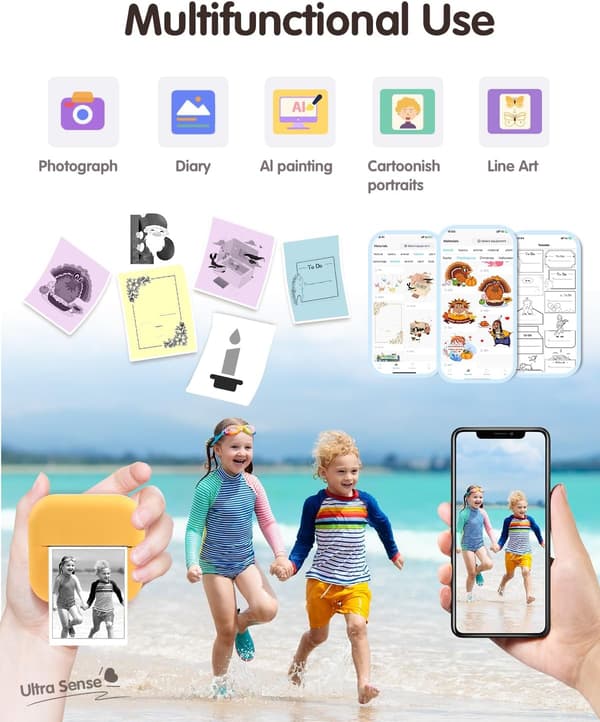 X7 Bærbar Bluetooth Termisk Printer Mobilprinter Med 3 Ruller Termisk Papir Gul