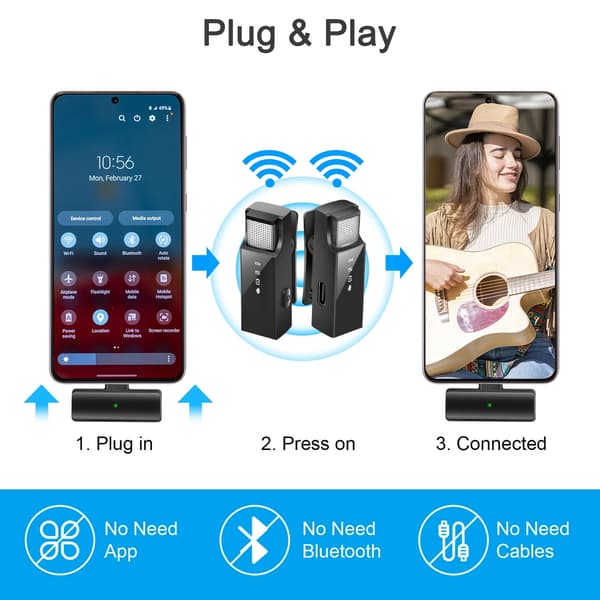 Lavalier Mikrofon Smart Trådlös Brusreducering Reverb För Live Intervju Vlog Lämplig För Typ-C Android