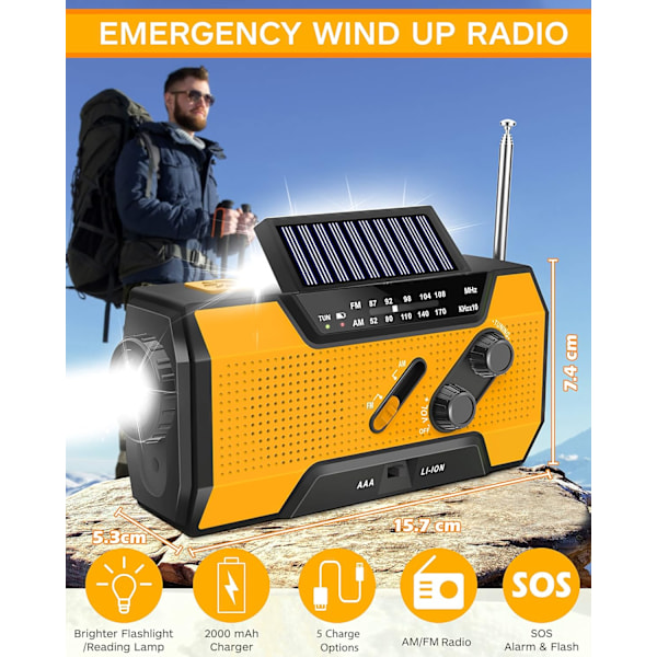 Solradio, Vevradio AM/FM Väderradio med Portabel 2000mAh Powerbank