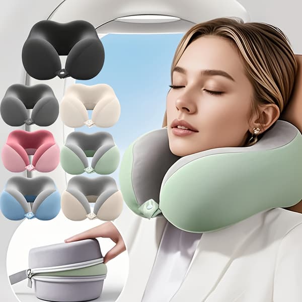 Nackkudde Memory Foam U-formad Resekudde 360° Nackstödskudde Med Förvaringslåda (Grön)