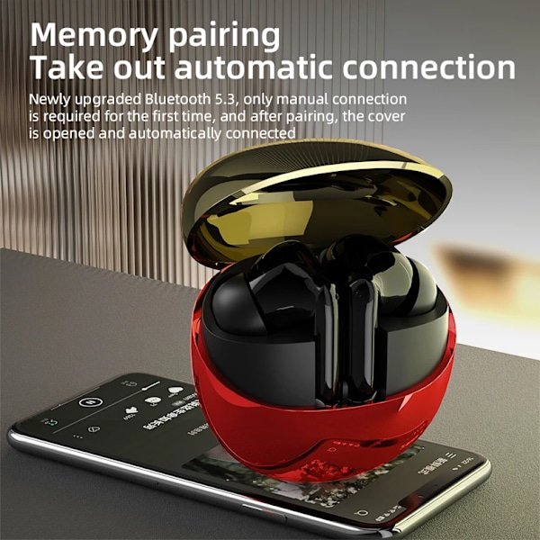 True Wireless Bluetooth Hörlurar Y913 TWS trådlösa Bluetooth bilaterala stereo lång batteritid röd