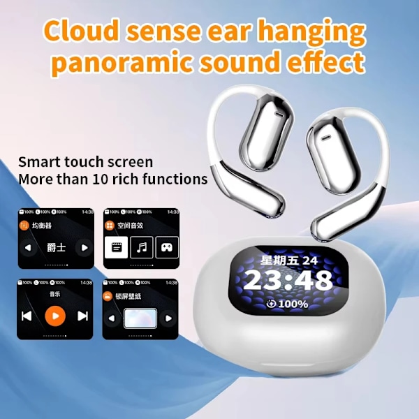 True Wireless Bluetooth Hörlurar Q16 Pro LCD Touch Screen Öronkrok Bluetooth V5.4 Brusreducering Vit