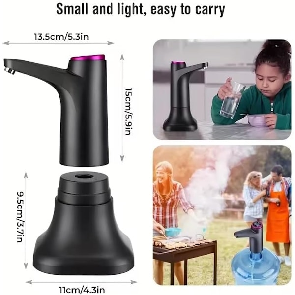 5 Gallons Vannflaske Pumpe Bærbar USB Oppladbar elektrisk Vanndispenser Svart