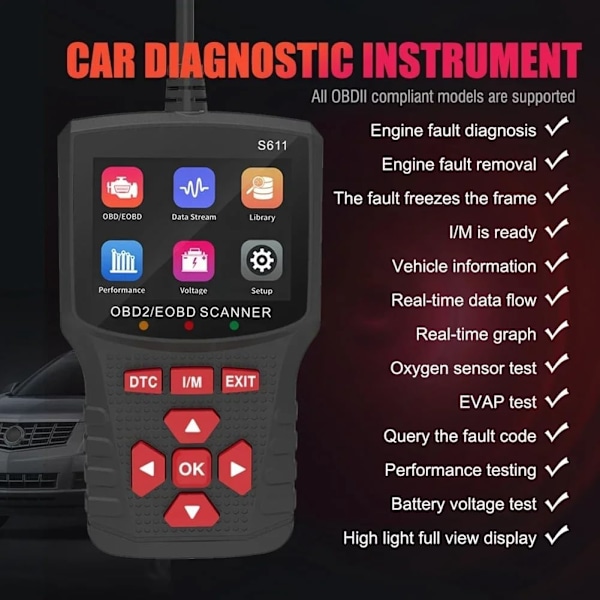 S611 OBD2 -skanneri auton vikakoodien lukija ammattikäyttöön, auton moottorin vikadiagnostiikka