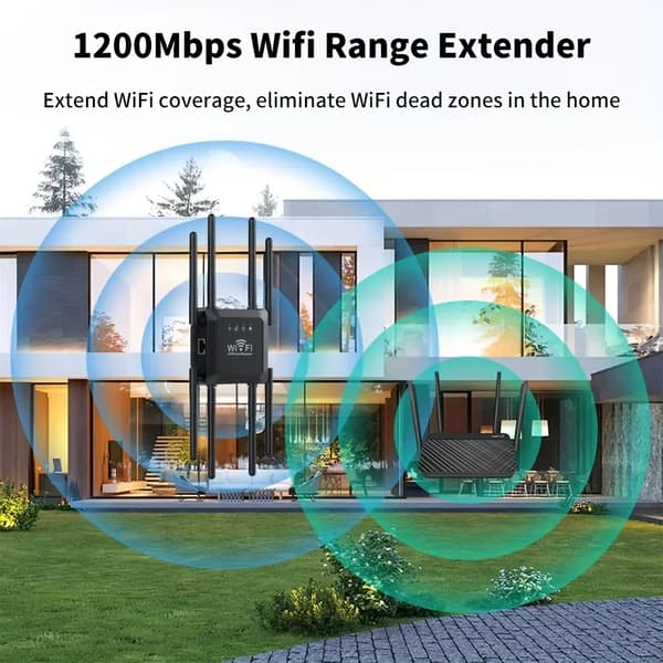 wifi-forlænger, trådløs wifi-signalforstærker 1200MMbps internetbooster (sort)