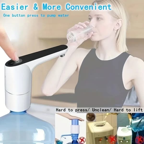 1-delt 5-gallon vanndispenser, smart vannsugingsenhet, USB-oppladbar (svart)