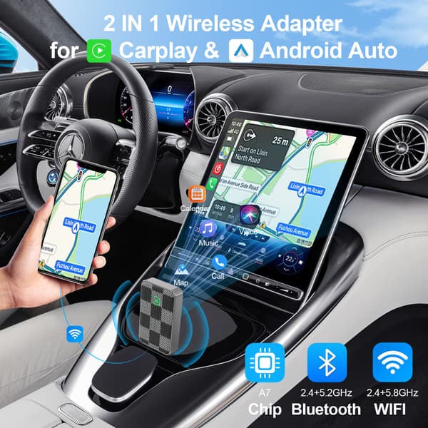 Langaton CarPlay-sovitin, 2-in-1 CarPlaylle ja Android Autolle (hopea)