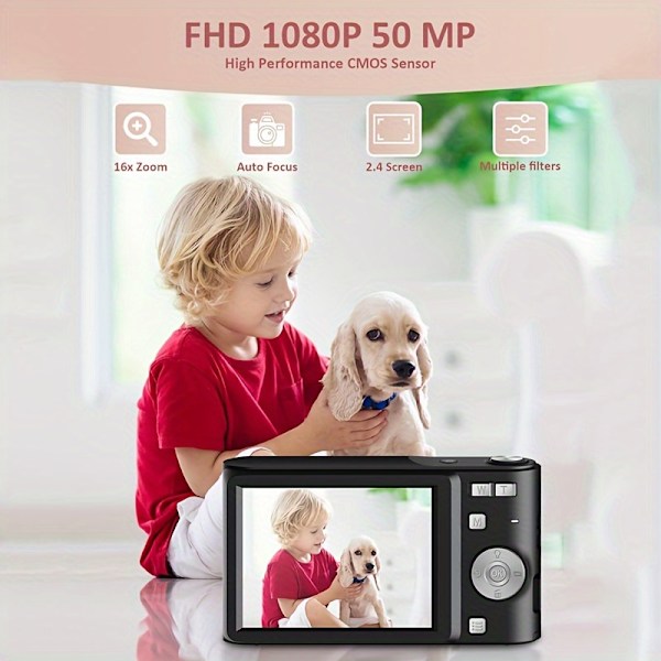 Digitalkamera 1080P Autofokus Barnkamera Med 32Gb Sd-kort Svart