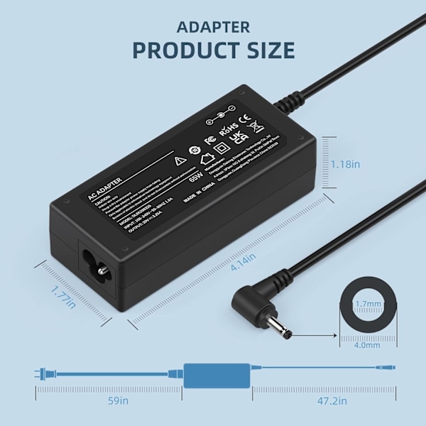 65W Laptop Laddare Adapter för Lenovo Flex 4 5 6 Serien Ideapad 310 310S 320 330 S145 310-14ISK