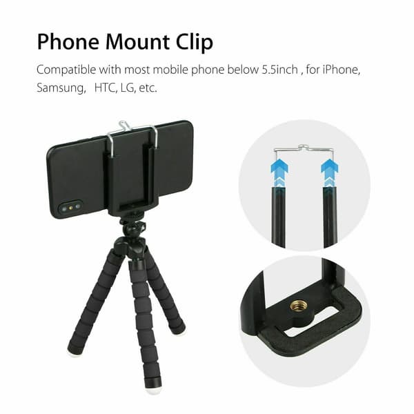 Universal Mobiltelefonholder Fleksibel Otte-bens Tripod til Selfies Sort