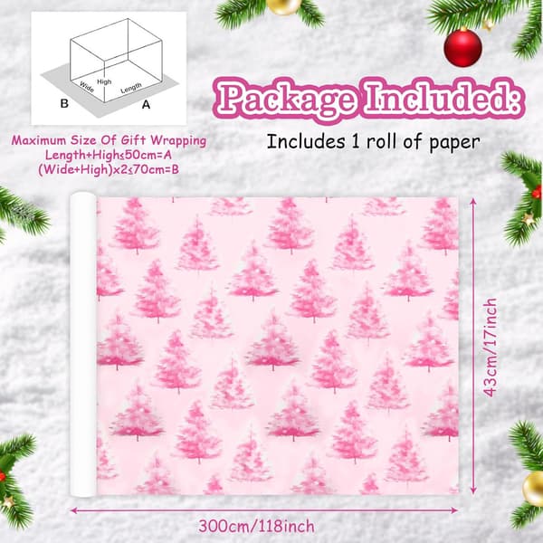Julklappspapper Rosa Julgransmönsterpapper (43CMX 300CM)