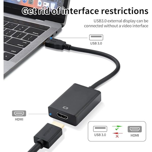 USB till HDMI-omvandlare, HD-videoadapter silver