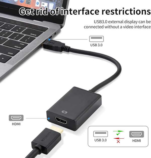 USB–HDMI-muunnin, HD-videoadapteri, musta