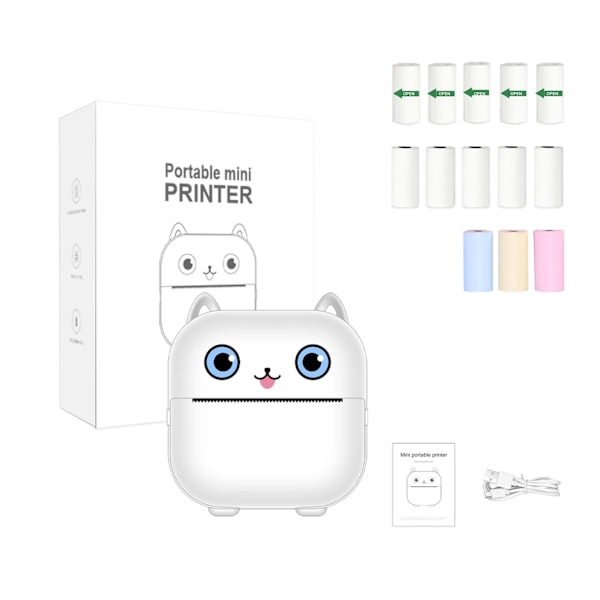 Kannettava Bluetooth-lämpötulostin X15 valkoinen (5 rullaa lämpöpaperia + 5 rullaa tarroja + 3 rullaa värillistä paperia)