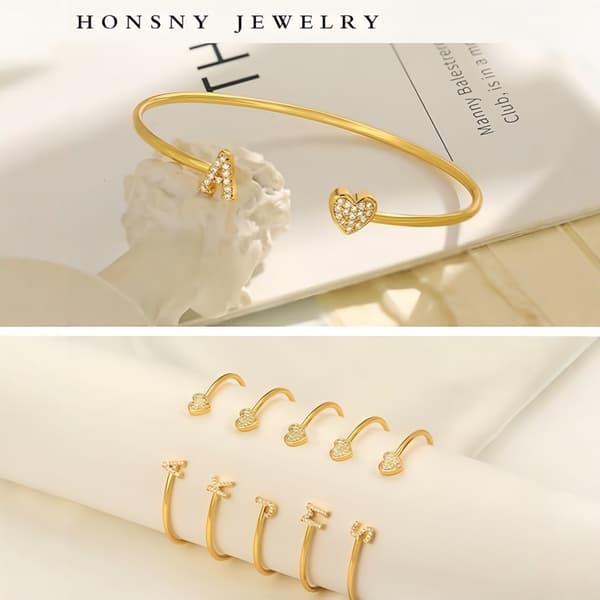 Brevarmband, 18K guldpläterad armring (N)