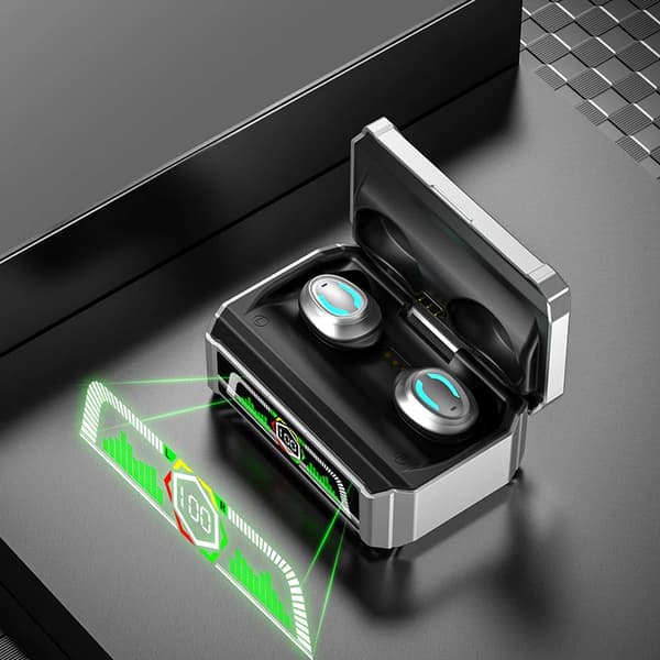 Ekte trådløse Bluetooth-hodetelefoner Stereo Bass Digital Display Touch Control sølv