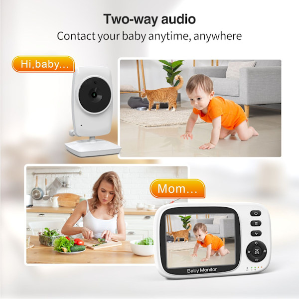 MC632A Baby monitor 3,2 tommers skjerm med toveis intercom, nattsyn og påminnelse om mating